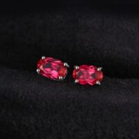 Oval Ruby Silver Earrings - IDiamond
