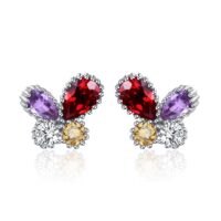 Butterfly Amethyst Garnet Citrine Silver Earrings - IDiamond