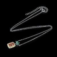 Square Emerald Cubic Zirconia Silver Necklace - IDiamond