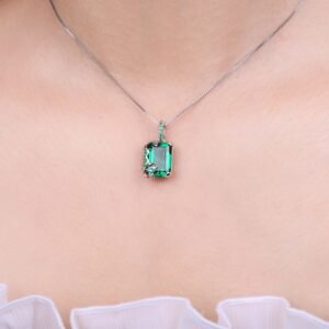 Square Emerald Silver Necklace - IDiamond