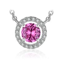 Round Sapphire Silver Necklace - IDiamond
