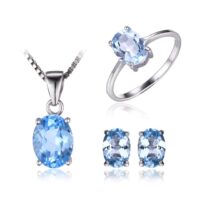 3pcs Oval Natural Amethyst, Citrine, Garnet, Peridot, Topaz Silver Jewelry Set - IDiamond