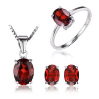 3pcs Oval Natural Amethyst, Citrine, Garnet, Peridot, Topaz Silver Jewelry Set - IDiamond