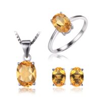 3pcs Oval Natural Amethyst, Citrine, Garnet, Peridot, Topaz Silver Jewelry Set - IDiamond