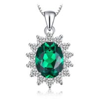 Oval Princess Diana Sapphire, Ruby, Emerald Silver Pendant - IDiamond