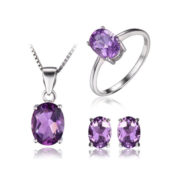3pcs Oval Natural Amethyst, Citrine, Garnet, Peridot, Topaz Silver Jewelry Set - IDiamond