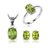3pcs Oval Natural Amethyst, Citrine, Garnet, Peridot, Topaz Silver Jewelry Set - IDiamond