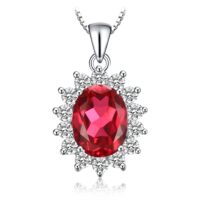 Oval Princess Diana Sapphire, Ruby, Emerald Silver Pendant - IDiamond